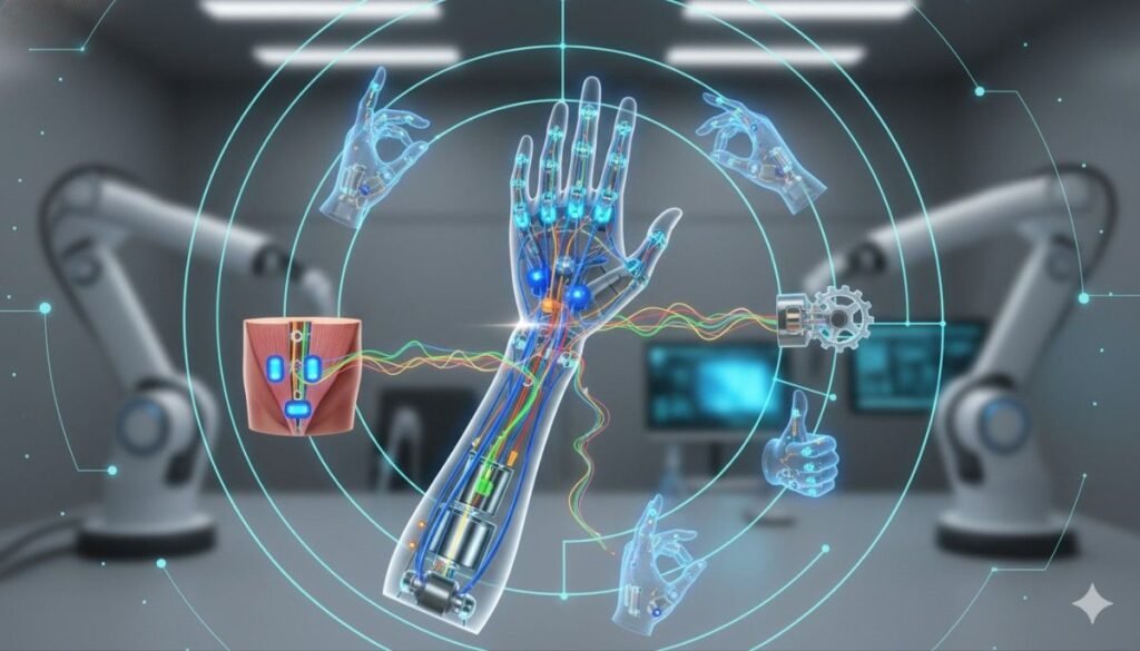 A myoelectric prosthesis works by reading the body’s own electrical signals